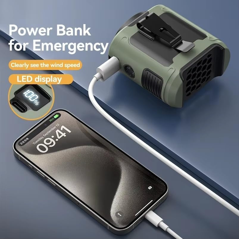 10000mAh Portable Waist Fan with LED Light - Green, view 2