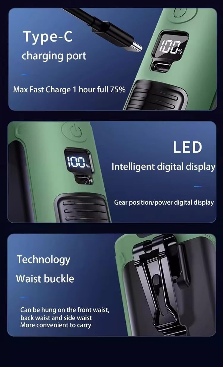 10000mAh Portable Waist Fan with LED Light - Green, view 8