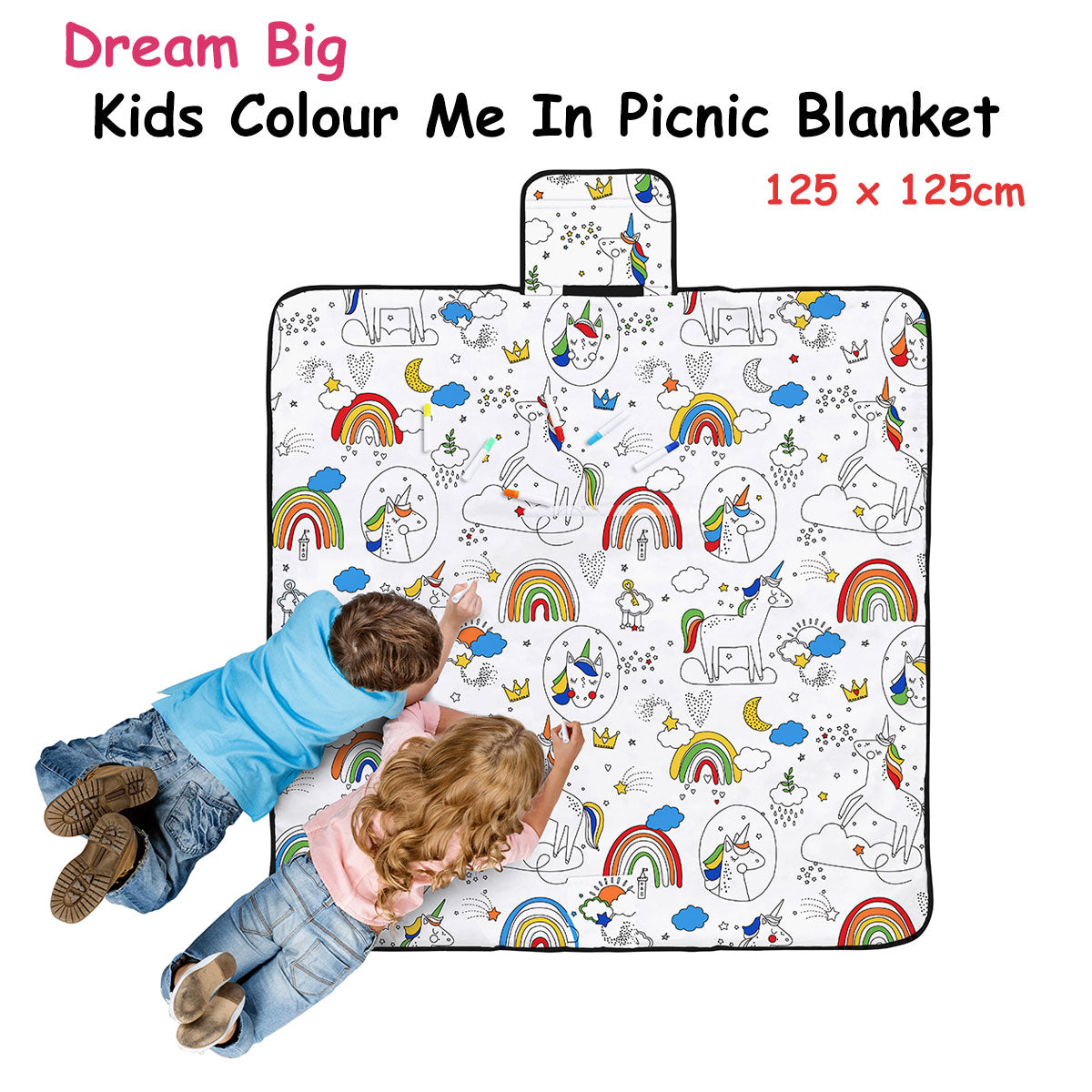 Happy Kids Colour Me In Picnic Blanket 125x125cm, view 2