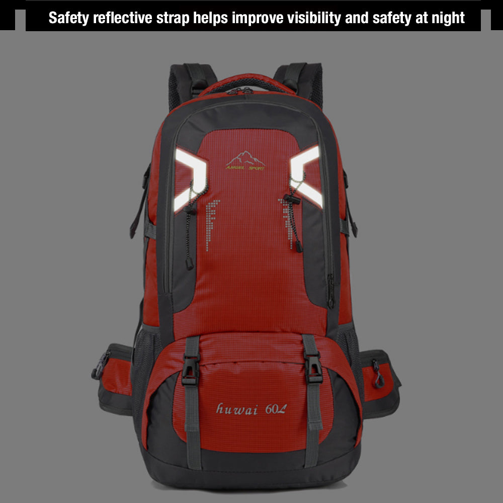 60L Waterproof Hiking Backpack - Red, view 8