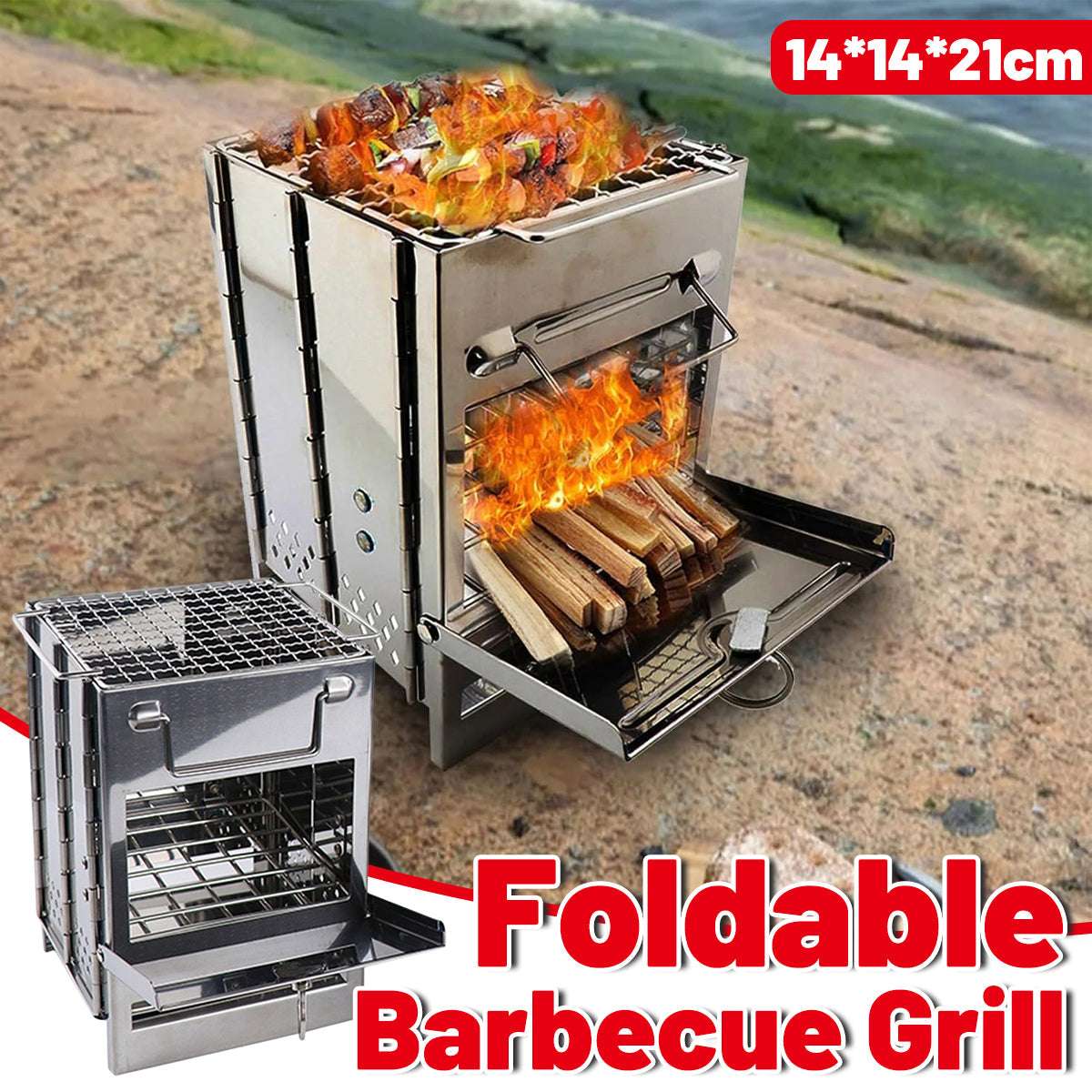 Foldable Stainless Steel Camp Stove – Multi-Fuel Wood Burning BBQ Grill