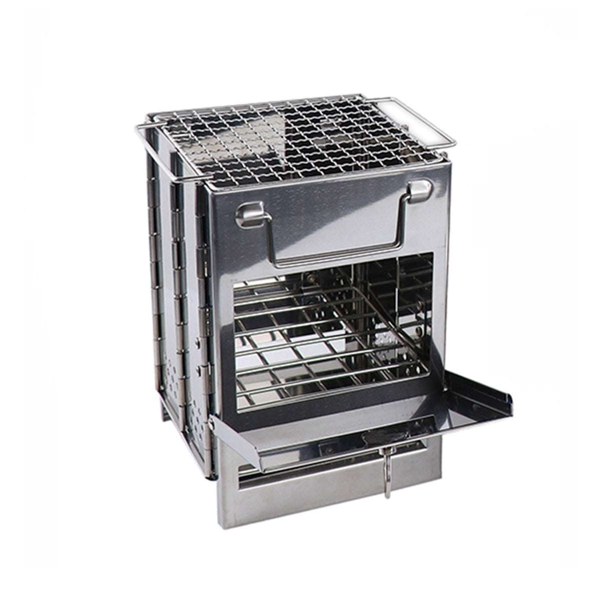 Foldable Stainless Steel Camp Stove – Multi-Fuel Wood Burning BBQ Grill, view 2