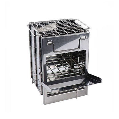 Foldable Stainless Steel Camp Stove – Multi-Fuel Wood Burning BBQ Grill, view 2