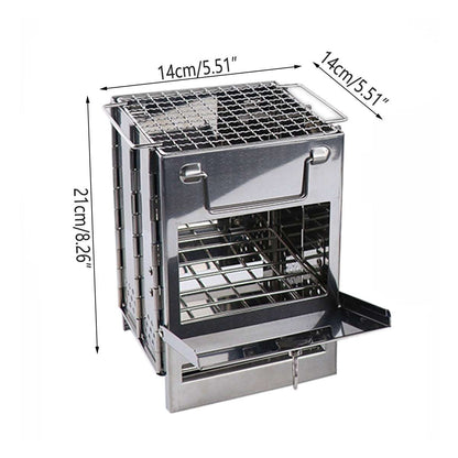 Foldable Stainless Steel Camp Stove – Multi-Fuel Wood Burning BBQ Grill, view 3