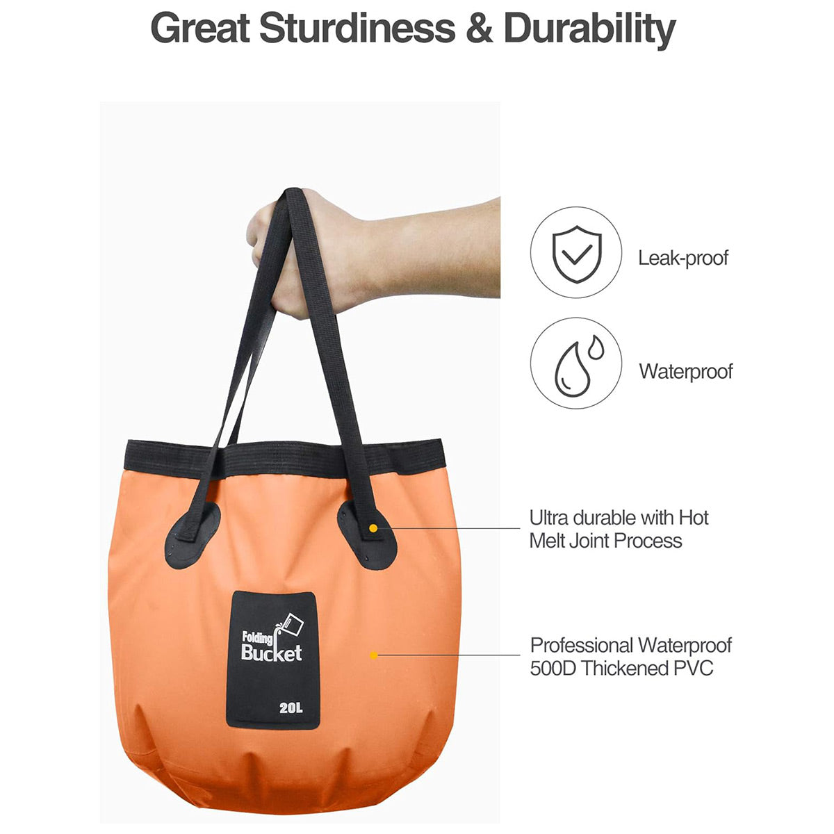 20L Folding Water Bucket – Orange, view 5