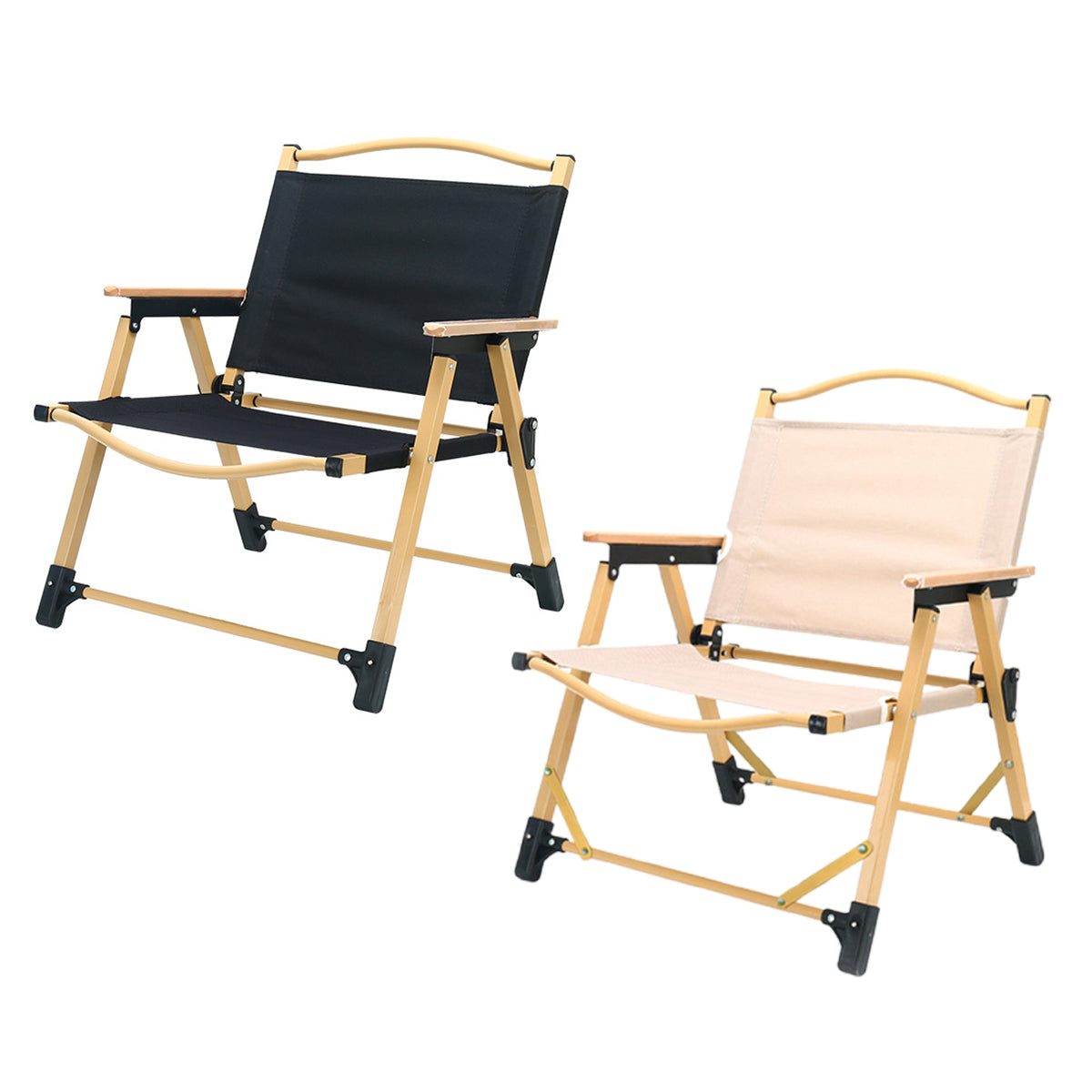 Folding Outdoor Chair with Wooden Armrests – Black, view 2