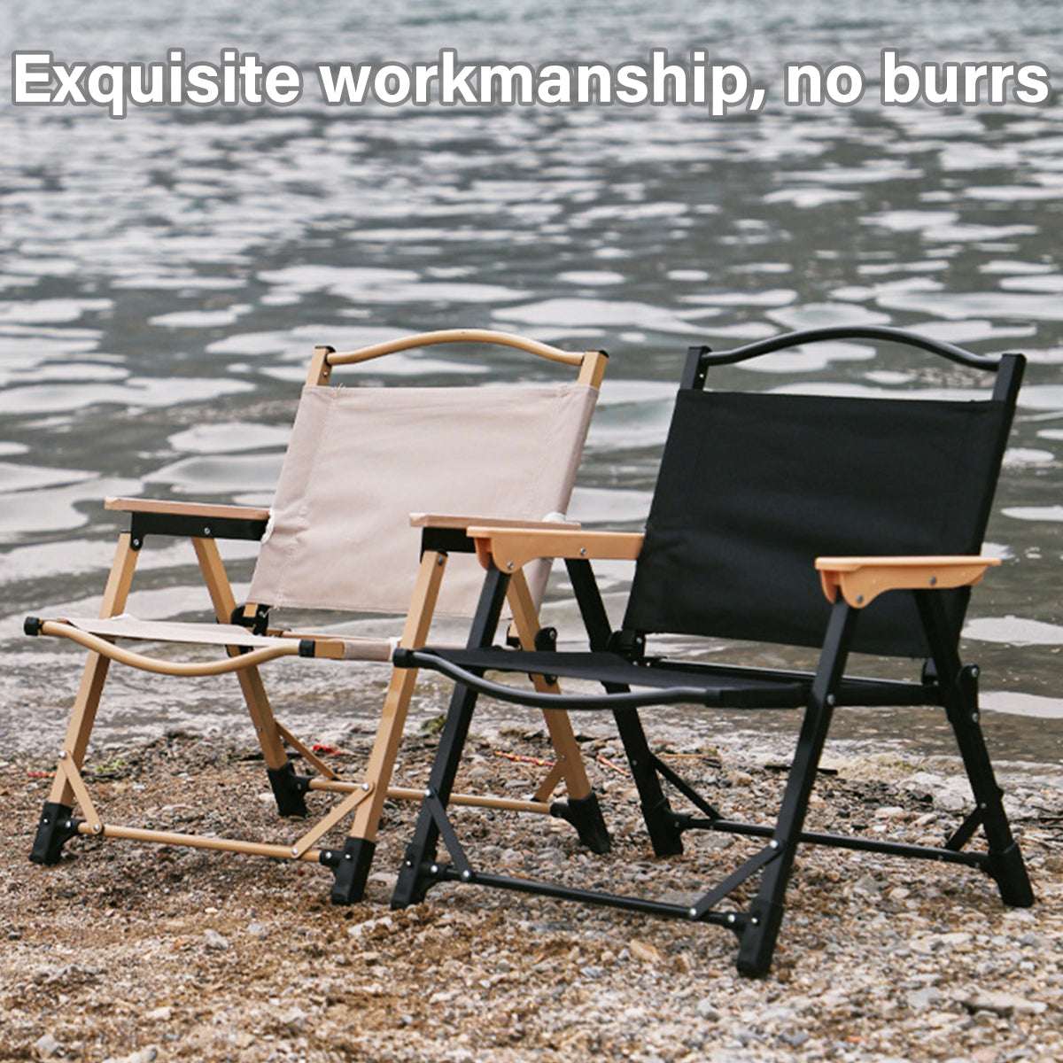 Folding Outdoor Chair with Wooden Armrests – Black, view 5