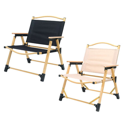 Folding Camping Chair with Wood Armrests - Khaki, view 2