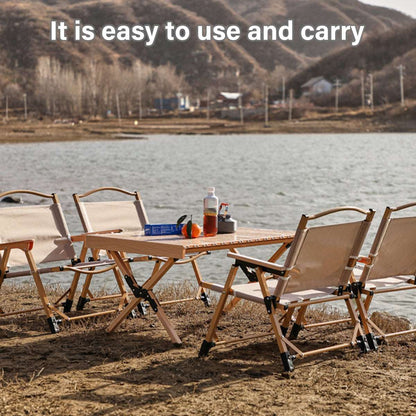 Folding Camping Chair with Wood Armrests - Khaki, view 4