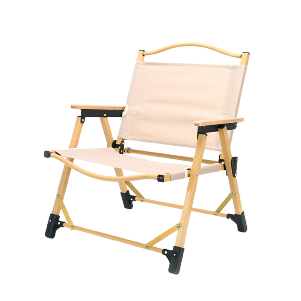Folding Camping Chair with Wood Armrests - Khaki, view 6