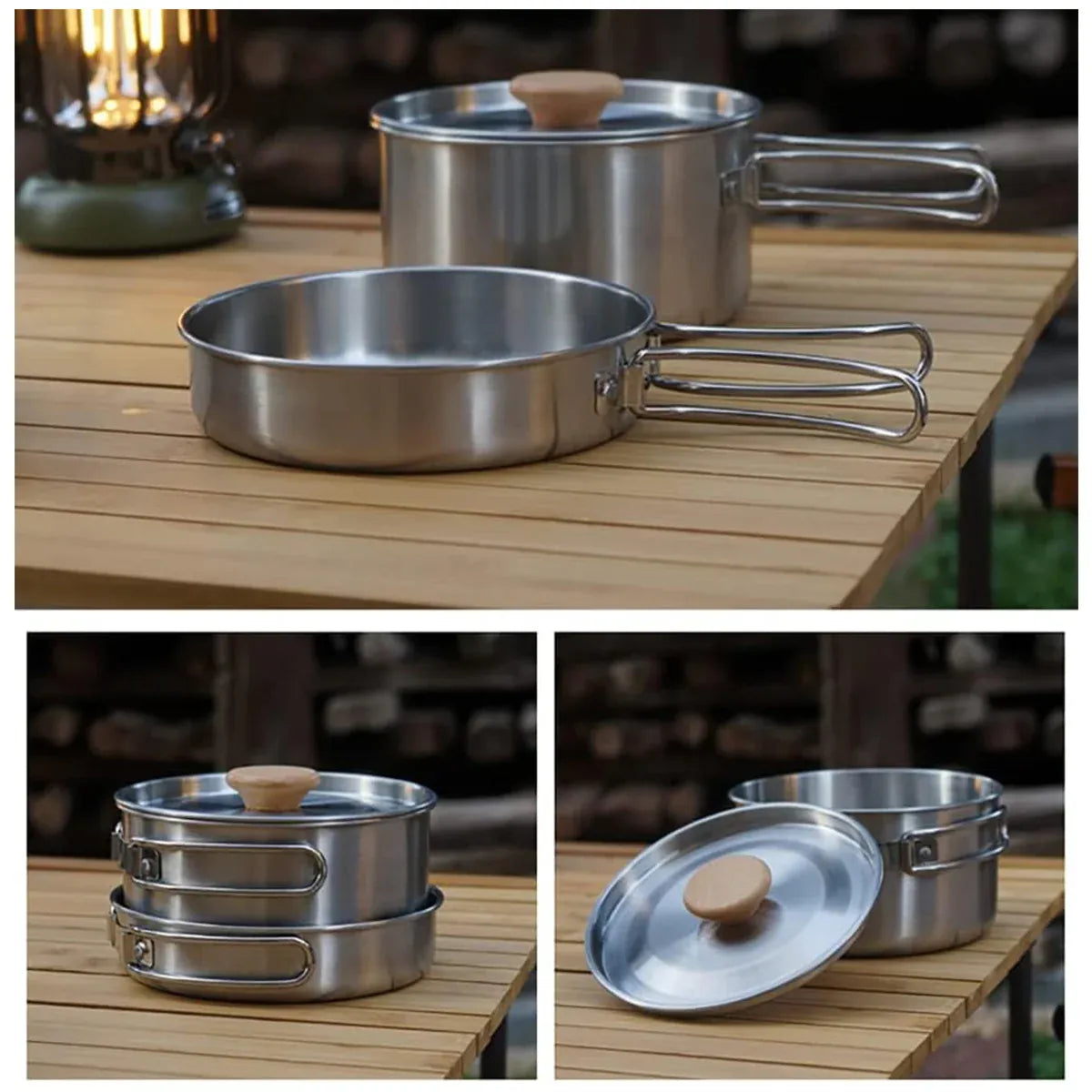 2 Piece Stainless Steel Camping Pot & Pan Set, view 4