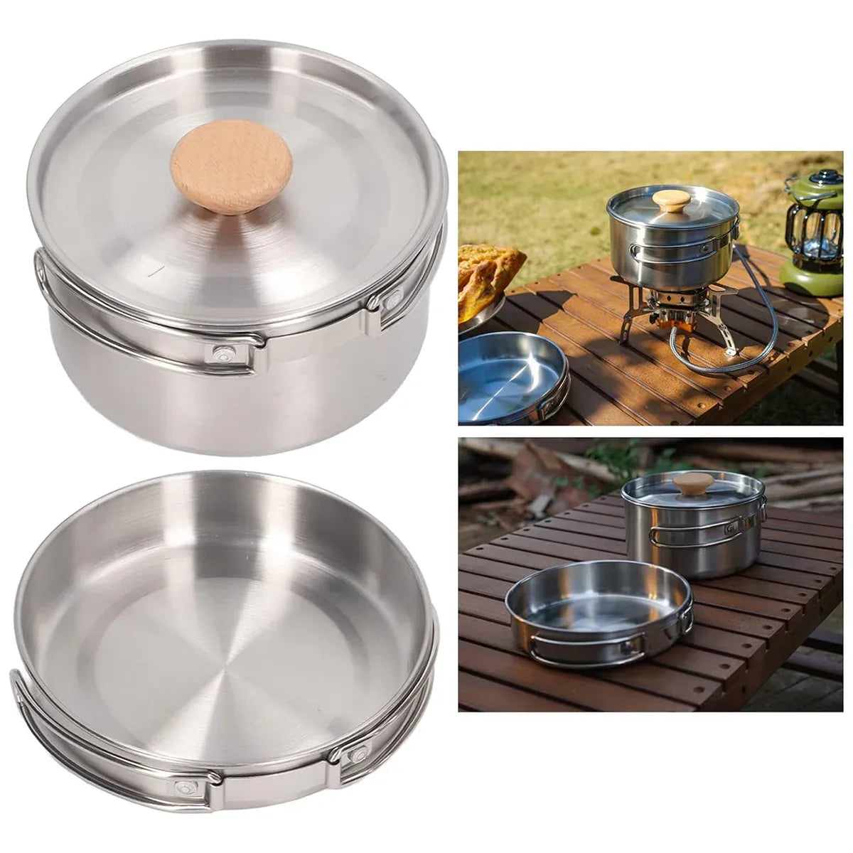 2 Piece Stainless Steel Camping Pot & Pan Set, view 9