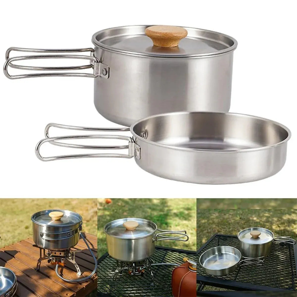2 Piece Stainless Steel Camping Pot & Pan Set, view 13