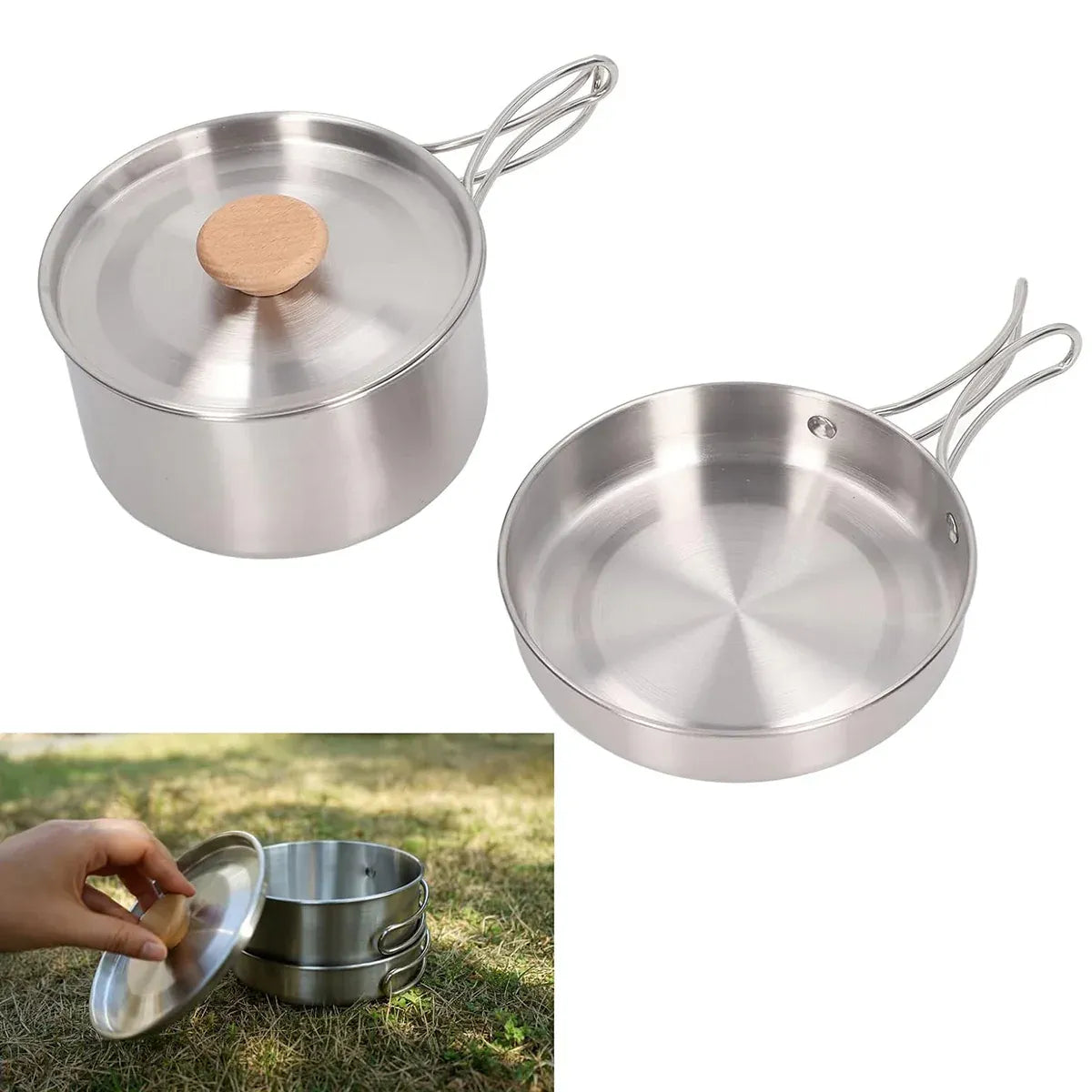 2 Piece Stainless Steel Camping Pot & Pan Set, view 14