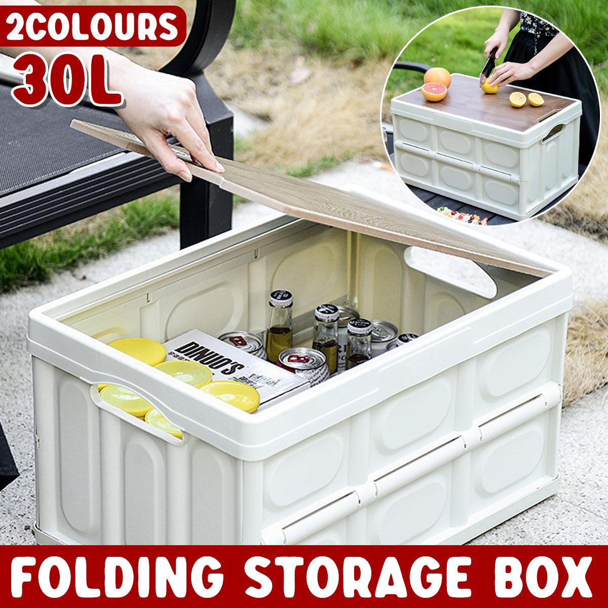 30L Folding Camping Storage Box with Lid - White