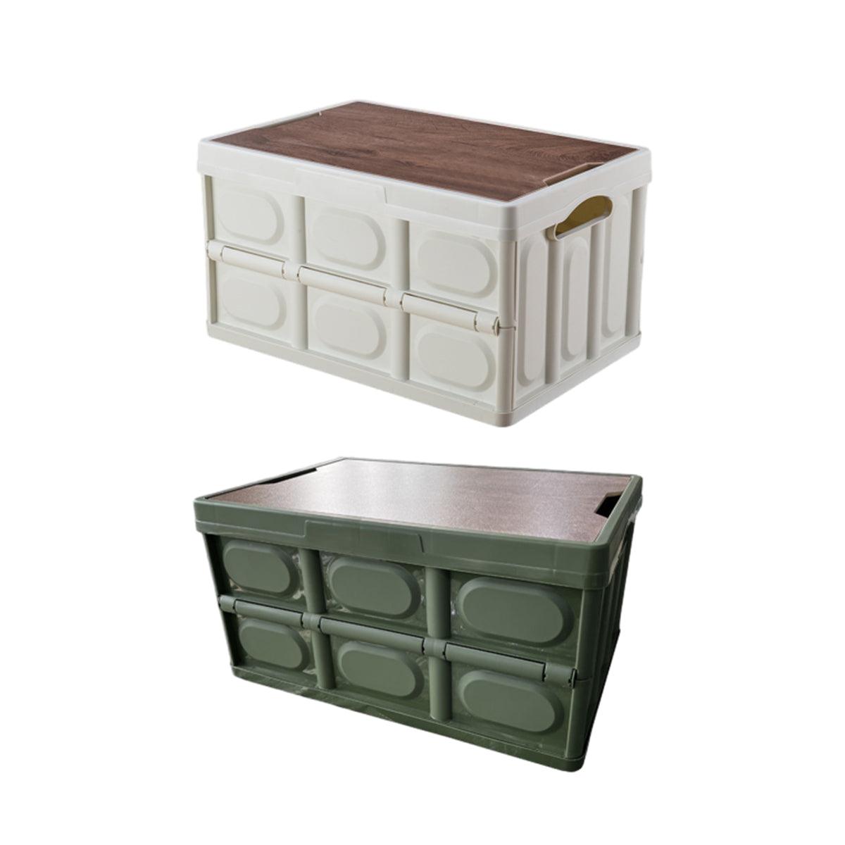 30L Folding Camping Storage Box with Lid - White, view 2