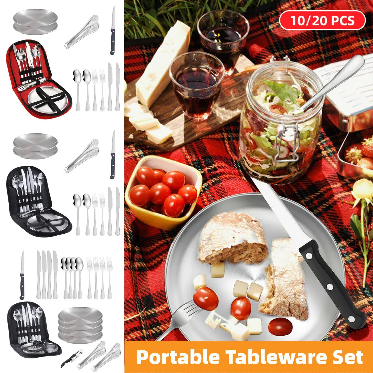 10 Piece Camping Cutlery Set for 2 People - Black, view 2