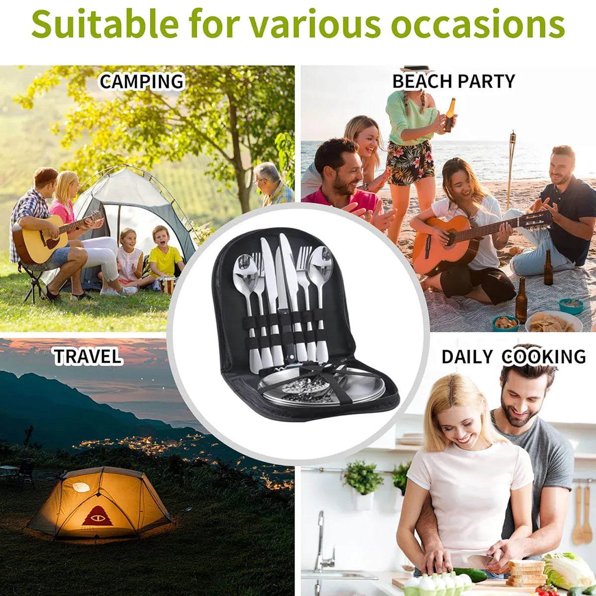 10 Piece Camping Cutlery Set for 2 People - Black, view 12