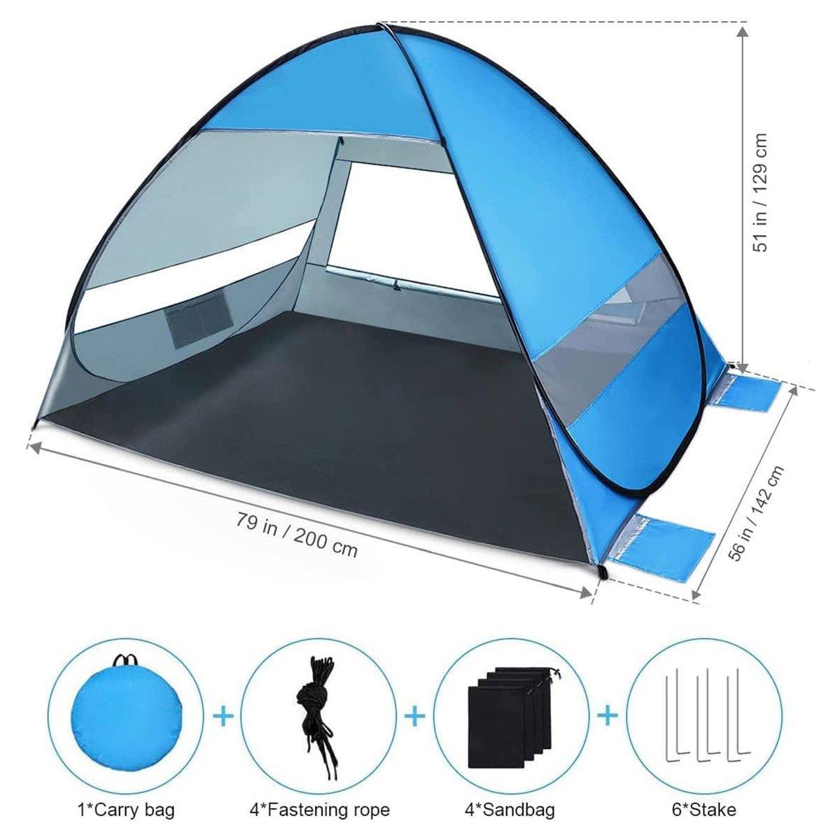 Pop-Up Beach Tent – UPF 50+ Sun Shelter for 3–4 People, view 3