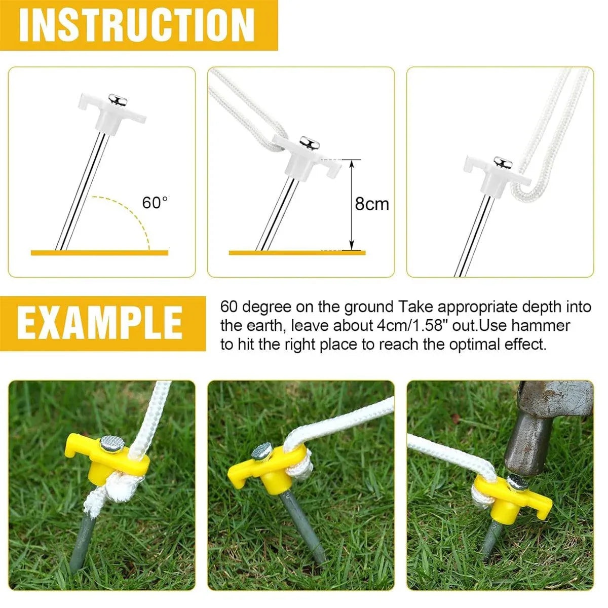 9 Pack Carbon Steel Tent Pegs M8 x 200mm, view 4