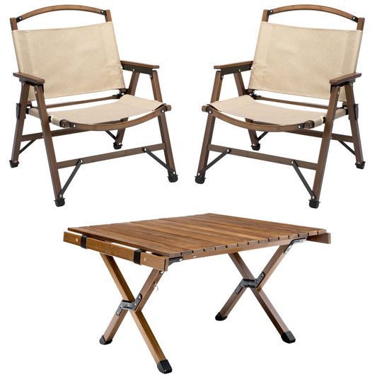 Bamboo Folding Camping Table & 2 Chairs Set