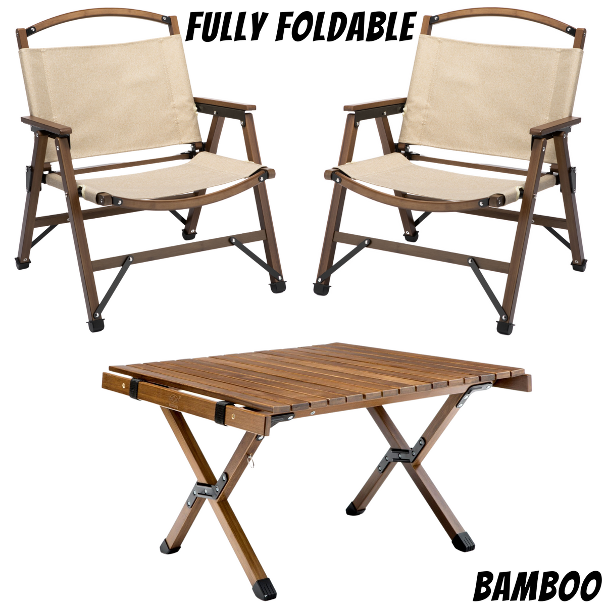 Bamboo Folding Camping Table & 2 Chairs Set, view 2