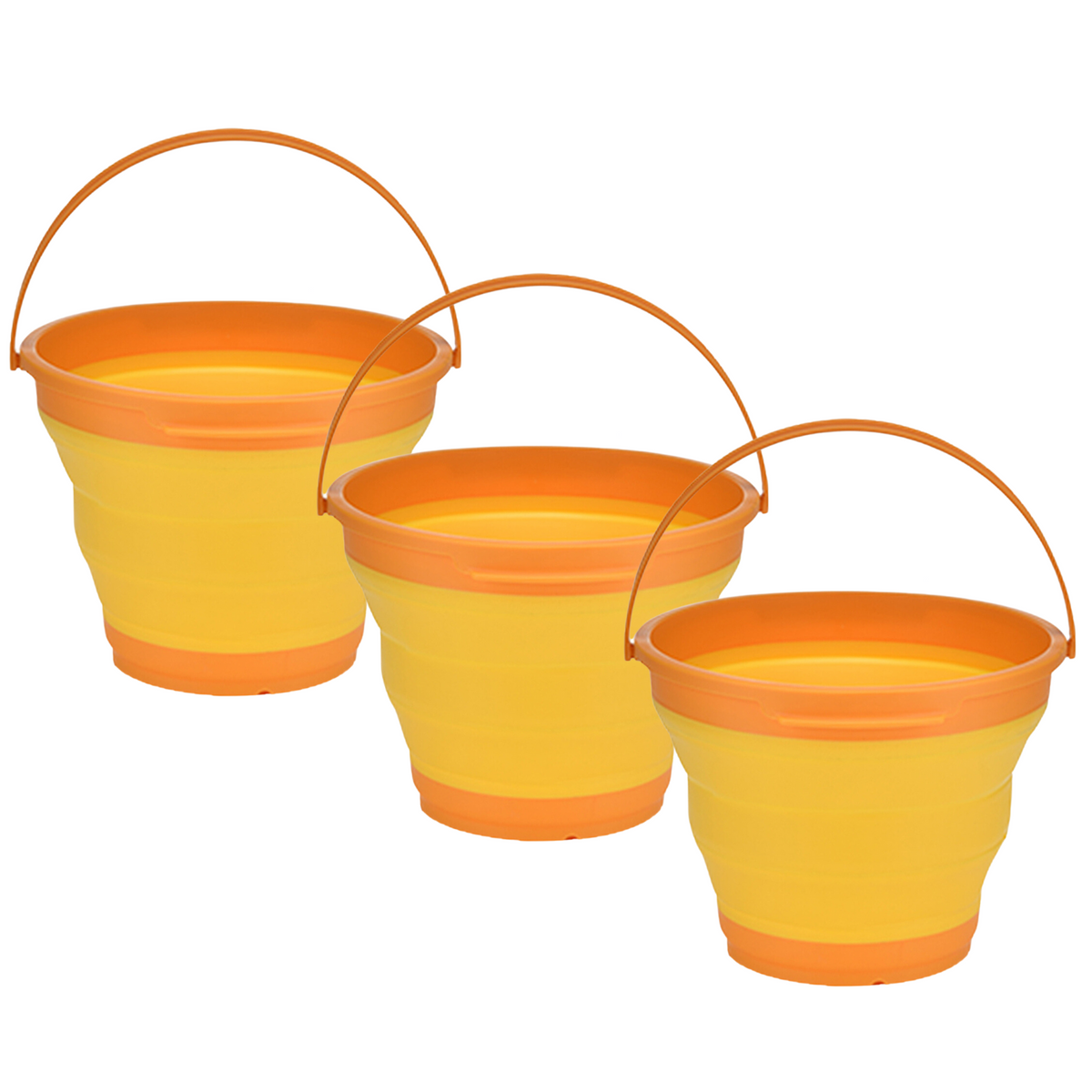 3 Pack 7L Collapsible Camping Buckets - Orange
