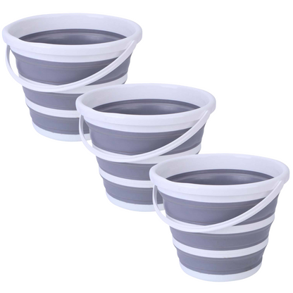 3 Pack 10L Collapsible Buckets - Grey/White