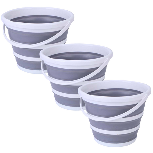 3 Pack 10L Collapsible Buckets - Grey/White