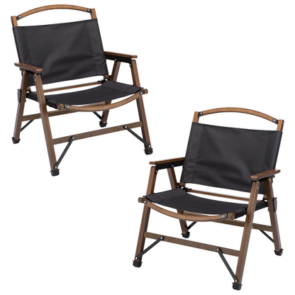 2 Pack Bamboo Canvas Folding Camping Chairs - Black