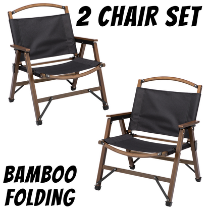 2 Pack Bamboo Canvas Folding Camping Chairs - Black, view 2