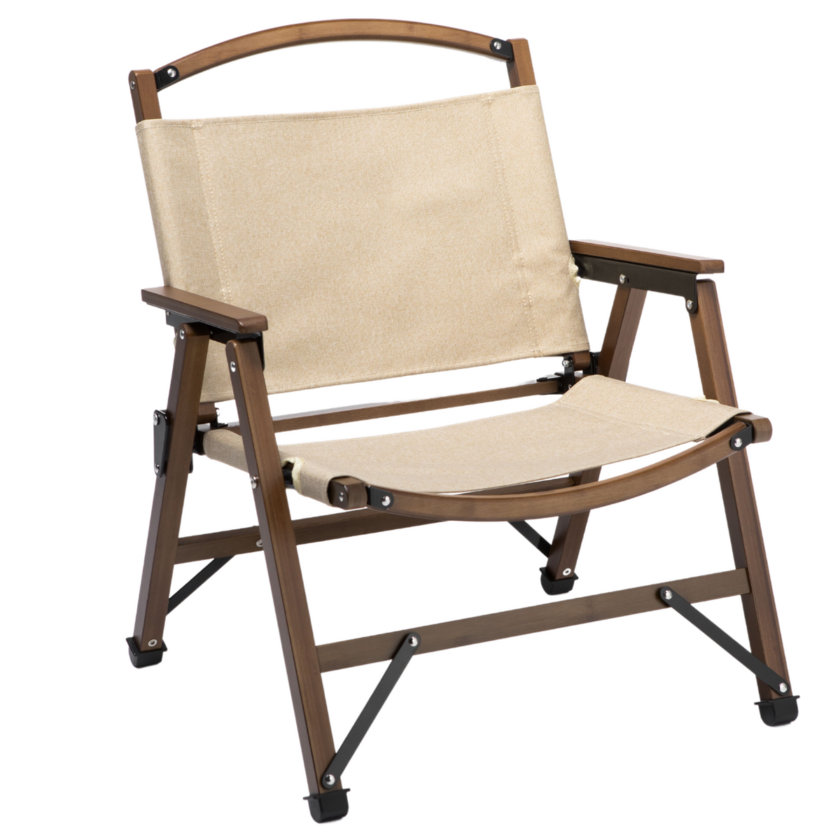 Foldable Bamboo Canvas Camping Chair – Khaki, view 2