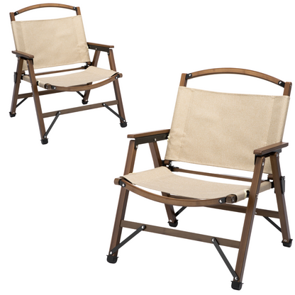 2 Pack Bamboo Folding Camping Chairs - Khaki/Beige