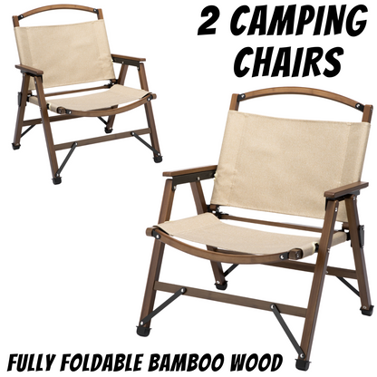 2 Pack Bamboo Folding Camping Chairs - Khaki/Beige, view 2