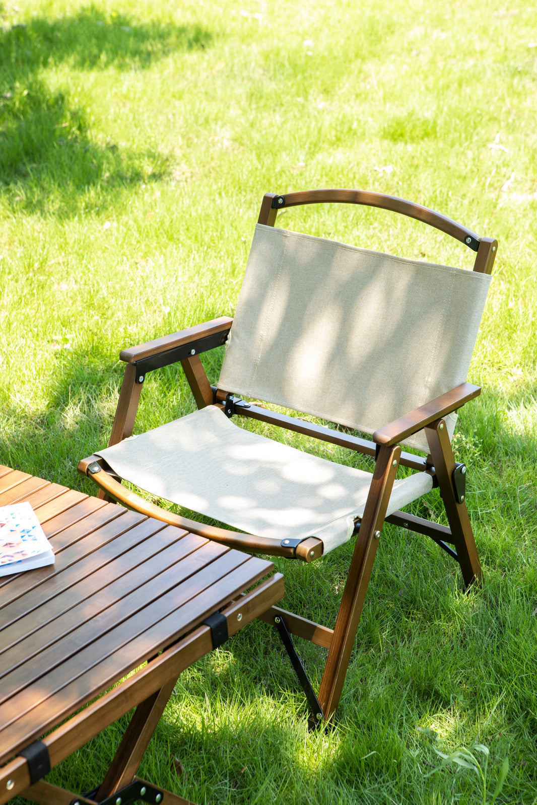 2 Pack Bamboo Folding Camping Chairs - Khaki/Beige, view 3
