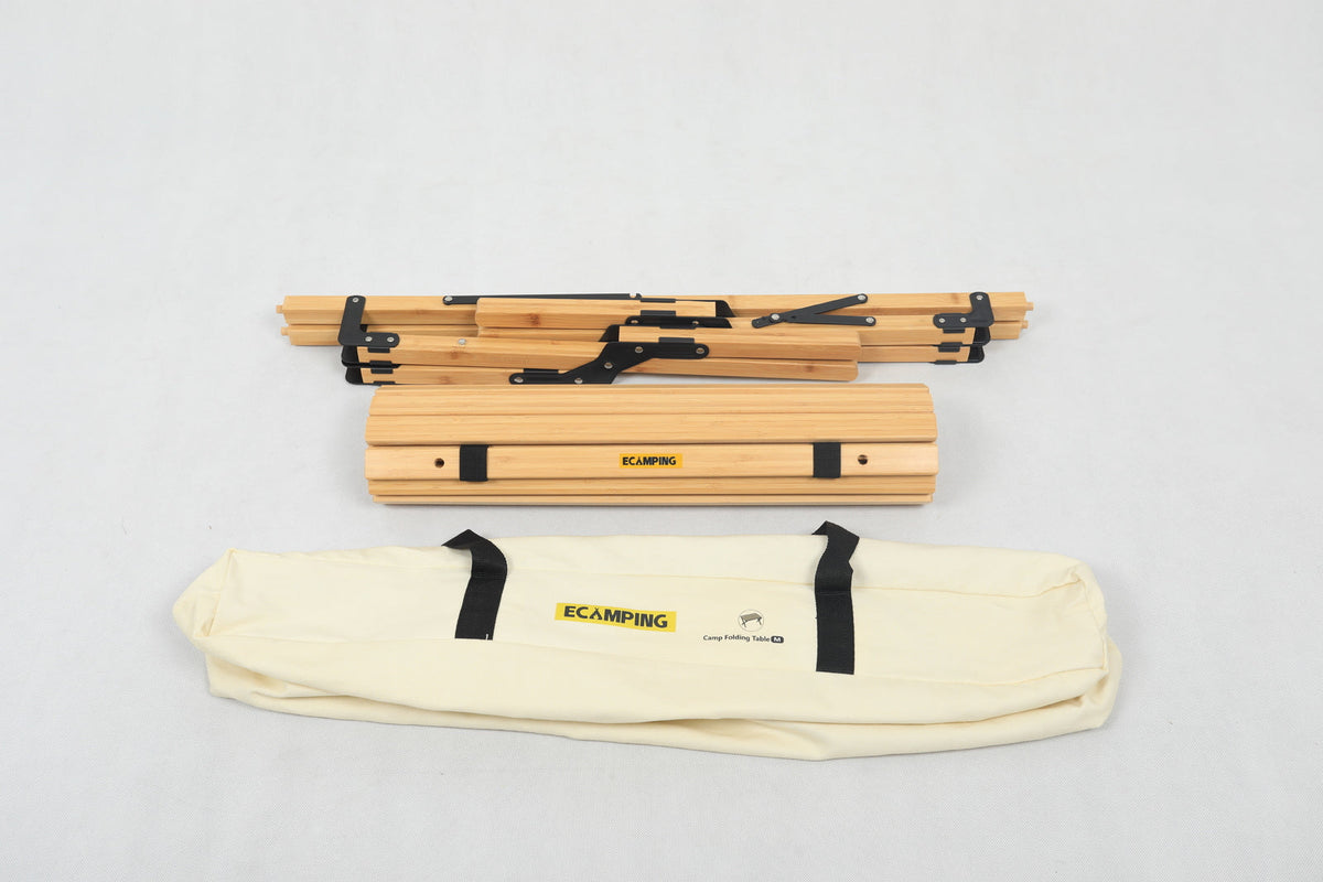 Folding Bamboo Camping Table - Portable Roll-Up with Carry Bag, view 4