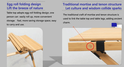 Folding Bamboo Camping Table - Portable Roll-Up with Carry Bag, view 8