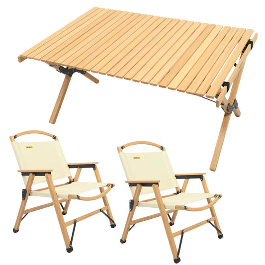Bamboo Camping Chair & Table Set - 2 Chairs + Table