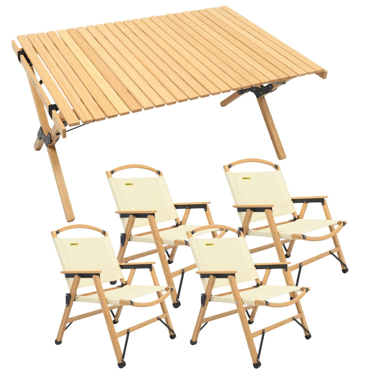 Bamboo Camping Table Set with 4 Chairs