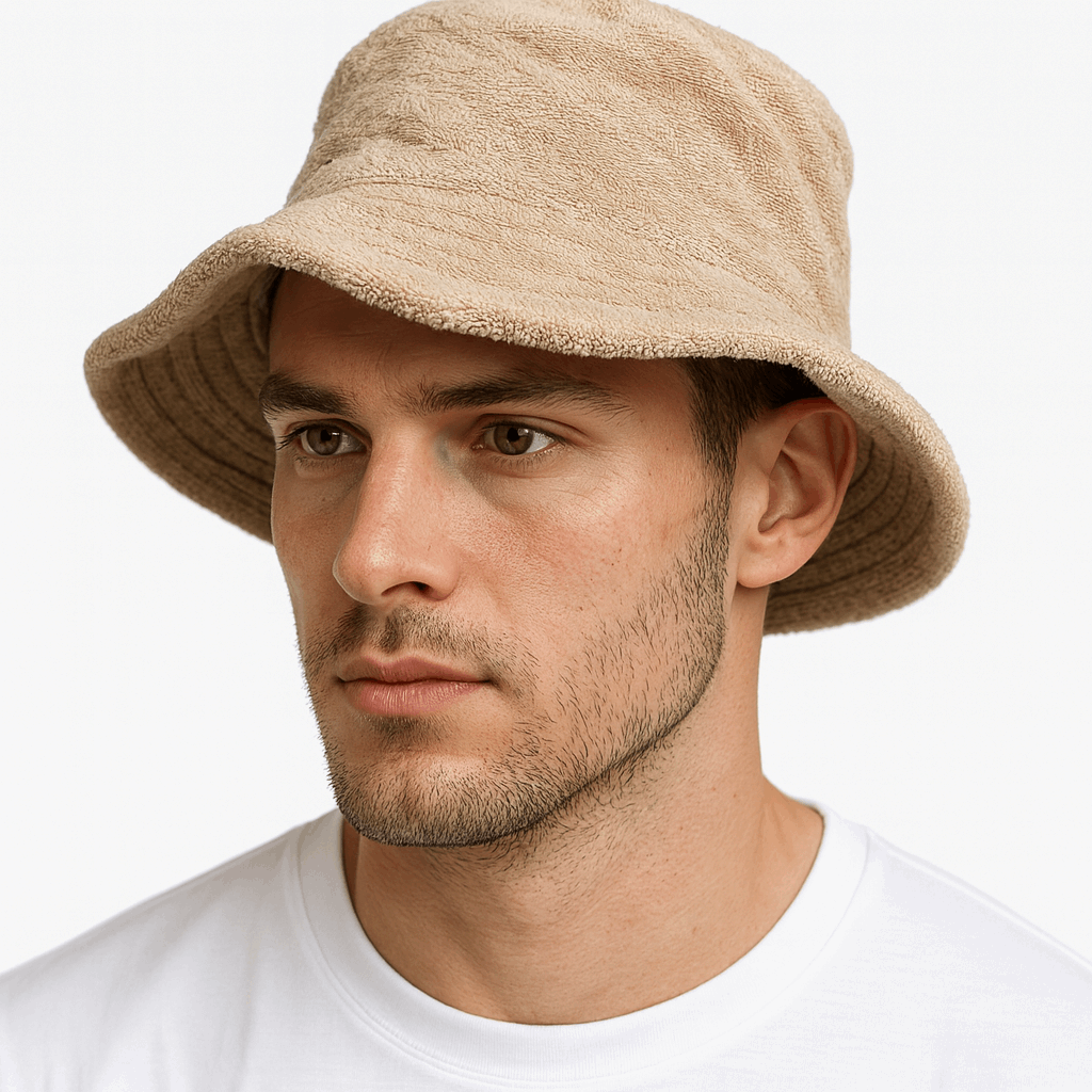 Terry Towelling Bucket Hat – Beige S/M, view 3