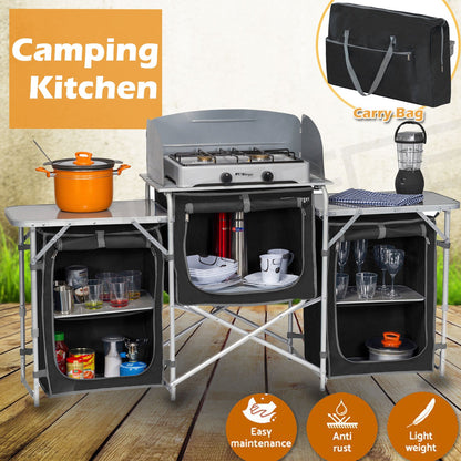 Berger Foldable Aluminium Camp Kitchen with Windshield, view 2