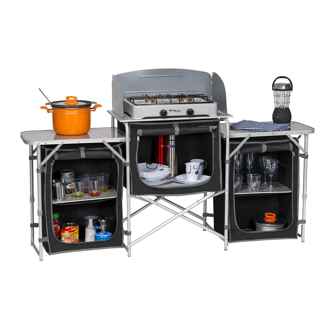 Berger Foldable Aluminium Camp Kitchen with Windshield, view 3