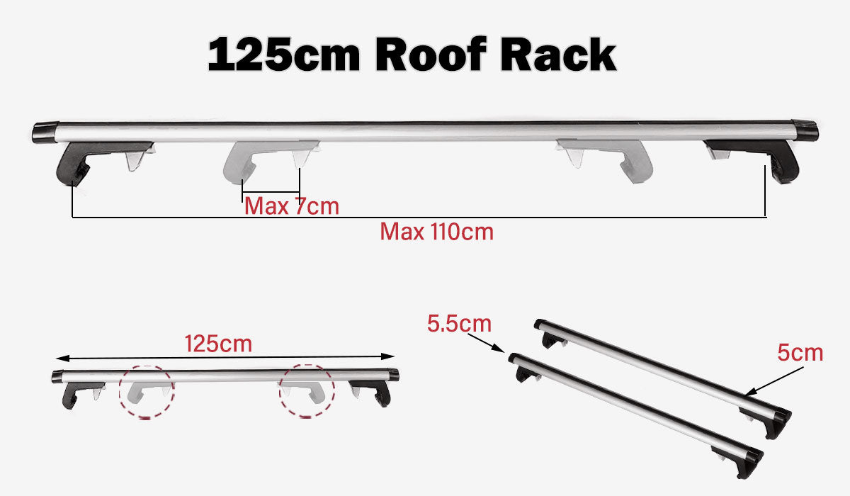 125cm Adjustable Aluminium Roof Rack Cross Bars, view 6
