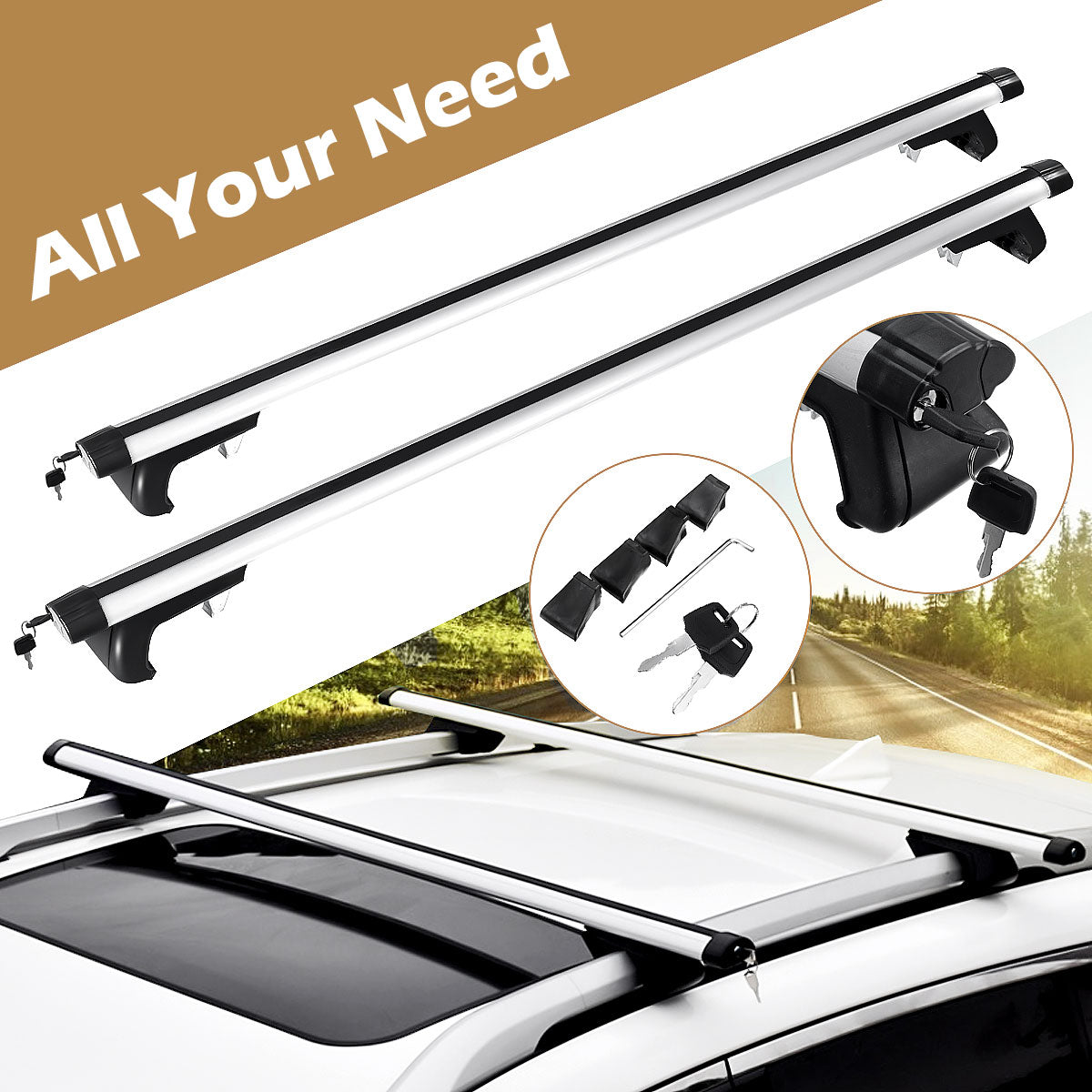 135cm Adjustable Aluminium Roof Rack Cross Bars, view 2
