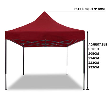 3x3m Pop-Up Gazebo – PVC Oxford Canopy, Red, view 10