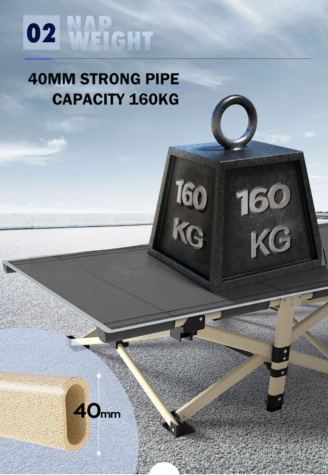 Foldable Camping Stretcher – Grey, view 4