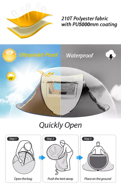 3-Person Instant Pop-Up Tent – Waterproof, view 2