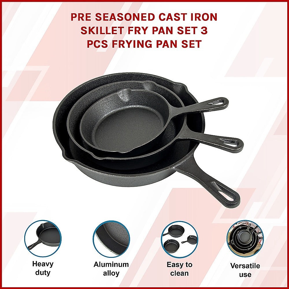 Randy & Travis 3-Piece Pre-Seasoned Cast Iron Skillet Set, view 3