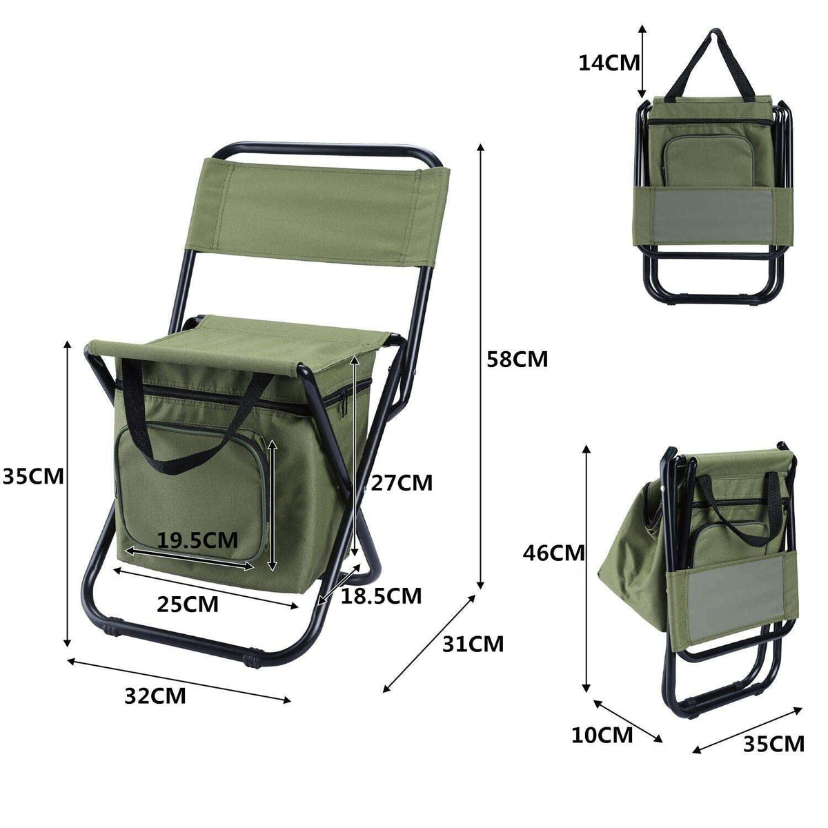 Foldable Camping Chair with Integrated 10L Insulated Cooler Bag – Black, view 5