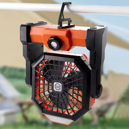 Rechargeable Camping Fan with LED Light - Black Orange, view 2
